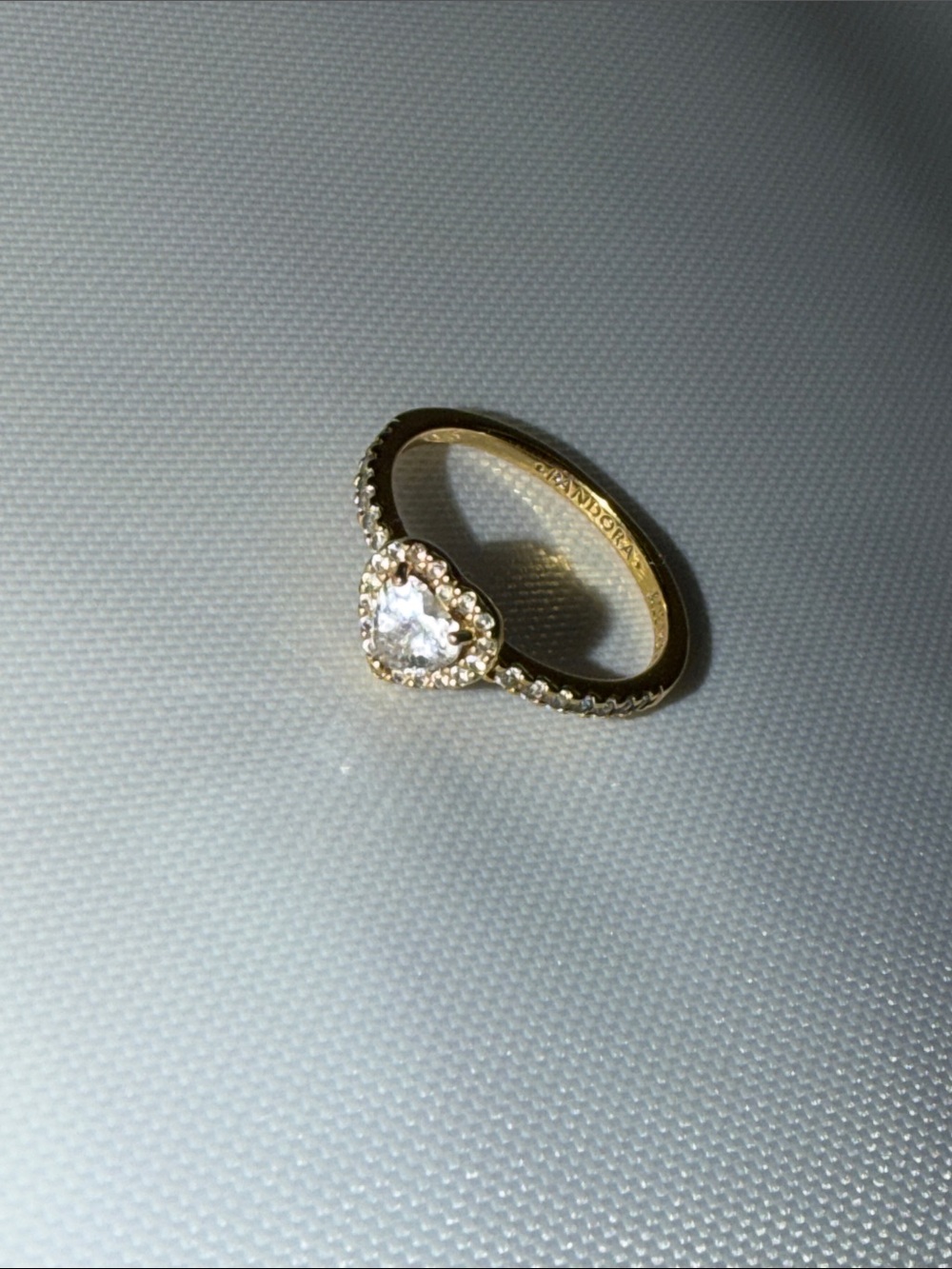 Pandora Gold Heart Ring with Clear Center Stone